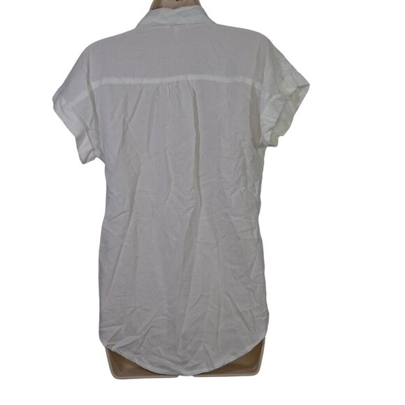 Sim and Sam White Button Up Shirt Women Size S Short Sleeve Collared Pocket - Picture 3 of 8